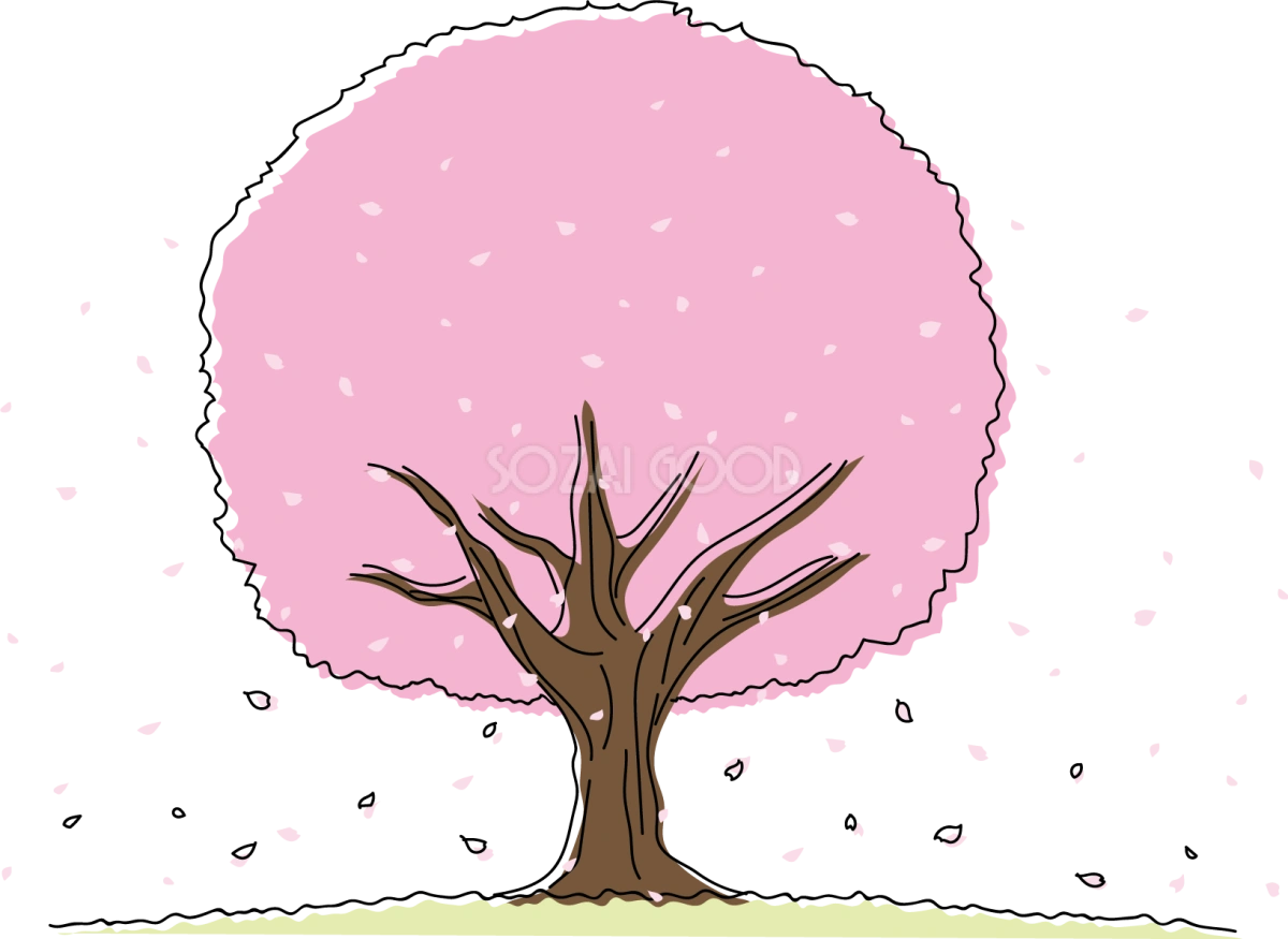 桜の木と花びらイラスト無料 フリー88190