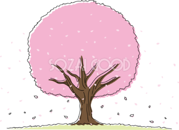 桜の木と花びらイラスト無料 フリー88190