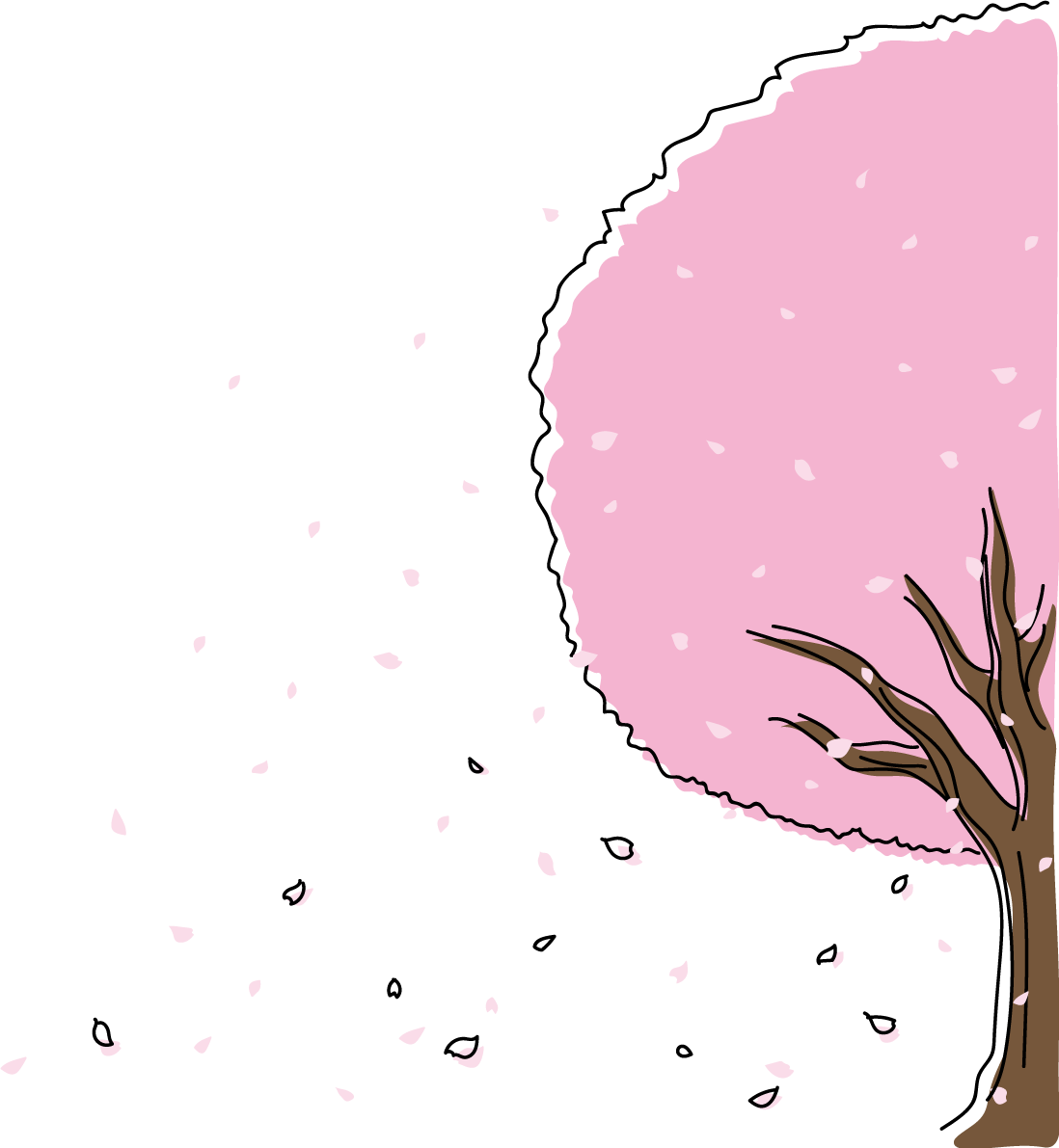 桜の木と花びらイラスト無料 フリー88191に写真・文字を入れる