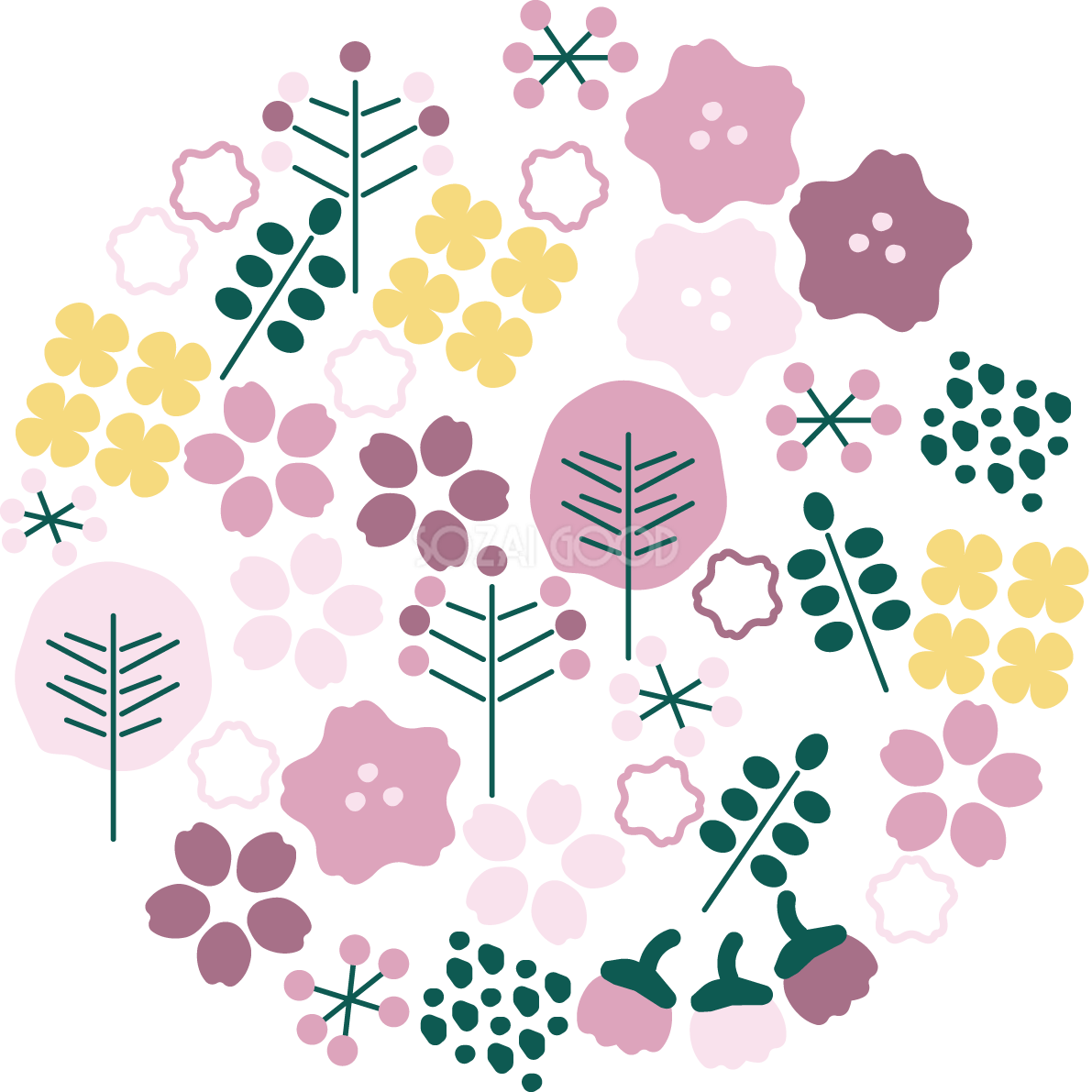丸円_おしゃれかわいい 桜イラスト無料 フリー88252