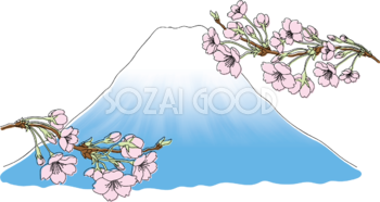 富士山と桜の枝イラスト無料 フリー88337