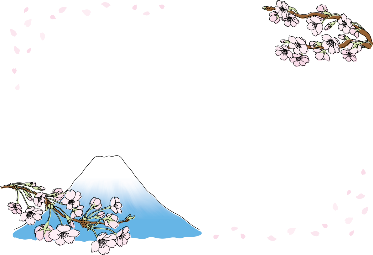 舞う花びらと枝から伸びる桜の枝と富士山 フレームイラスト無料 フリー88362に写真・文字を入れる