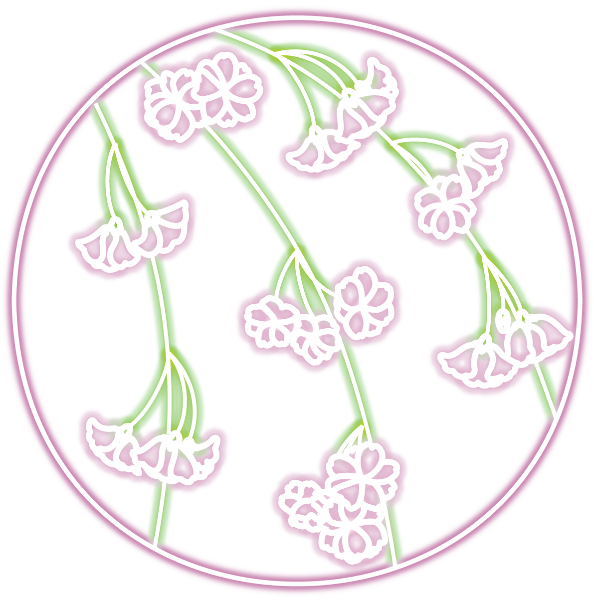 かわいいネオン風の枝垂れ桜イラスト無料 フリー88372に写真・文字を入れる