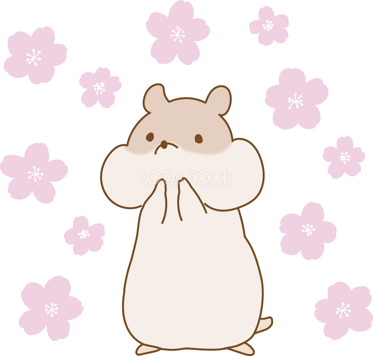 ほお袋につめたハムスターと桜イラスト無料 フリー88382