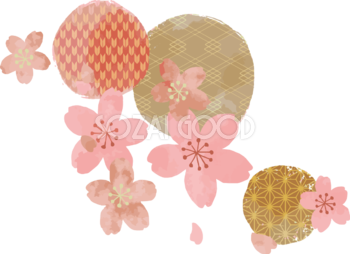 かわいい和風手描きドットと桜イラスト無料 フリー88431