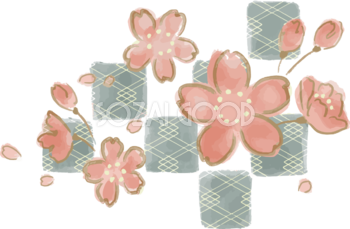 ふんわりかわいい桜と四角和風(和柄)イラスト無料 フリー88433