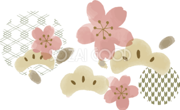 ふんわりかわいい桜と松文様と和風(和柄) イラスト無料 フリー88434