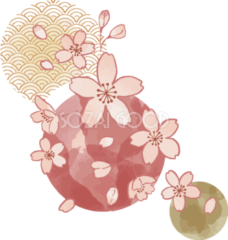 レトロなおしゃれ桜と和風(和柄)イラスト無料 フリー88438