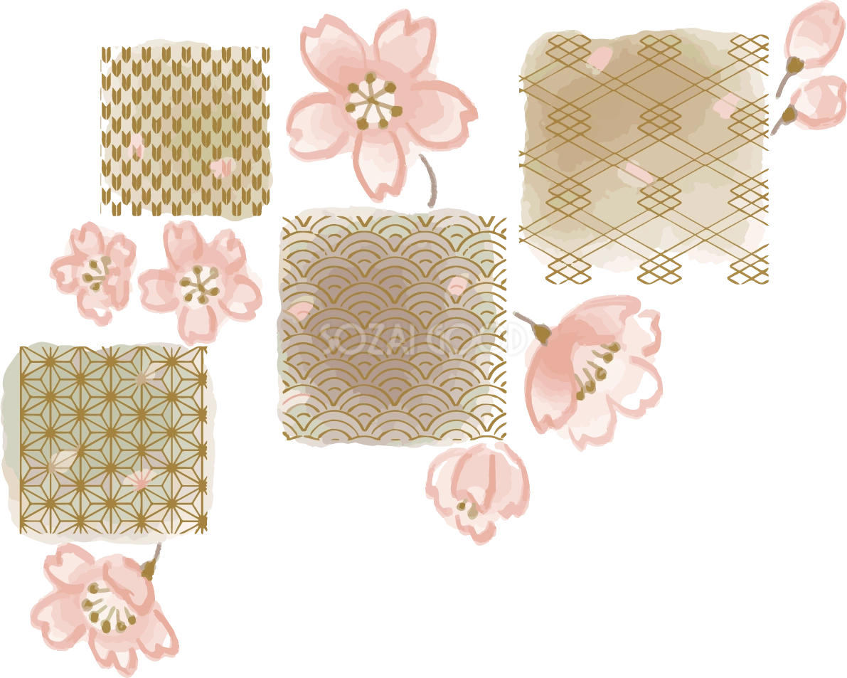 四角和風(和柄) と桜イラスト無料 フリー88441