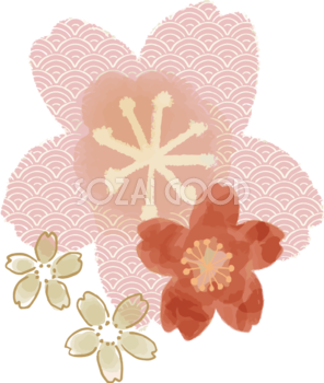 和風 おしゃれかわいい桜の集まりイラスト無料 フリー88445