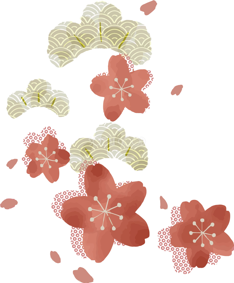 和風 かわいい桜と松文様イラスト無料 フリー88451