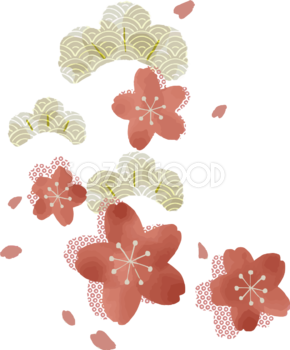和風 かわいい桜と松文様イラスト無料 フリー88451