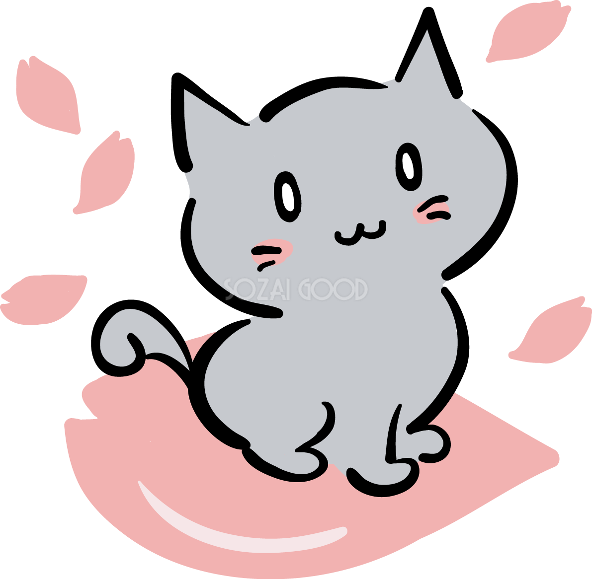 花びらの上の猫 桜イラスト無料 フリー88482 | 素材Good