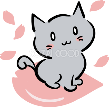 花びらの上の猫 桜イラスト無料 フリー88482