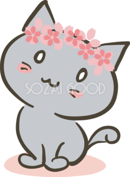 桜かんむり猫 イラスト無料 フリー88488