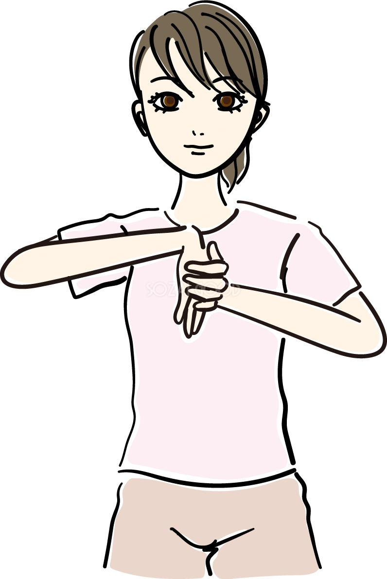 上肢_ストレッチイラスト 女性 人物 無料 フリー88588