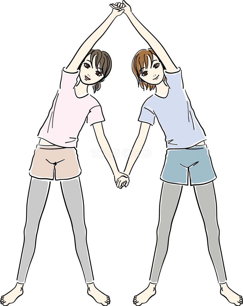 二人組_ストレッチイラスト 女性 人物 無料 フリー88599