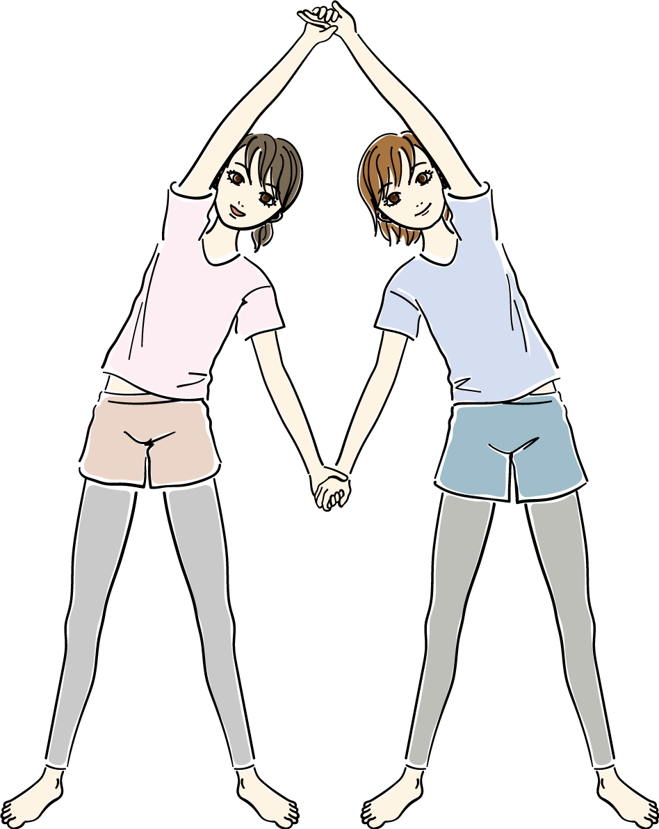 二人組_ストレッチイラスト 女性 人物 無料 フリー88599に写真・文字を入れる
