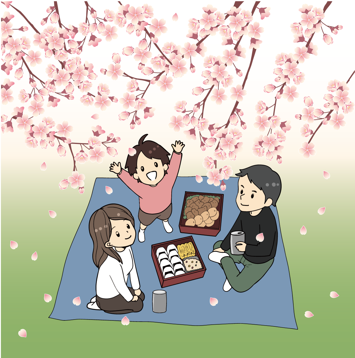 家族でお花見 桜イラスト無料 フリー88610に写真・文字を入れる