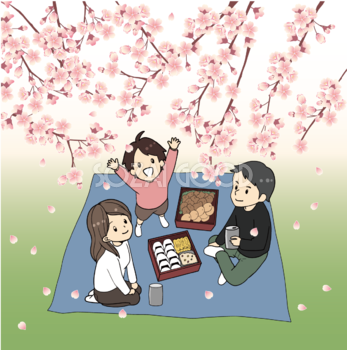家族でお花見 桜イラスト無料 フリー88610