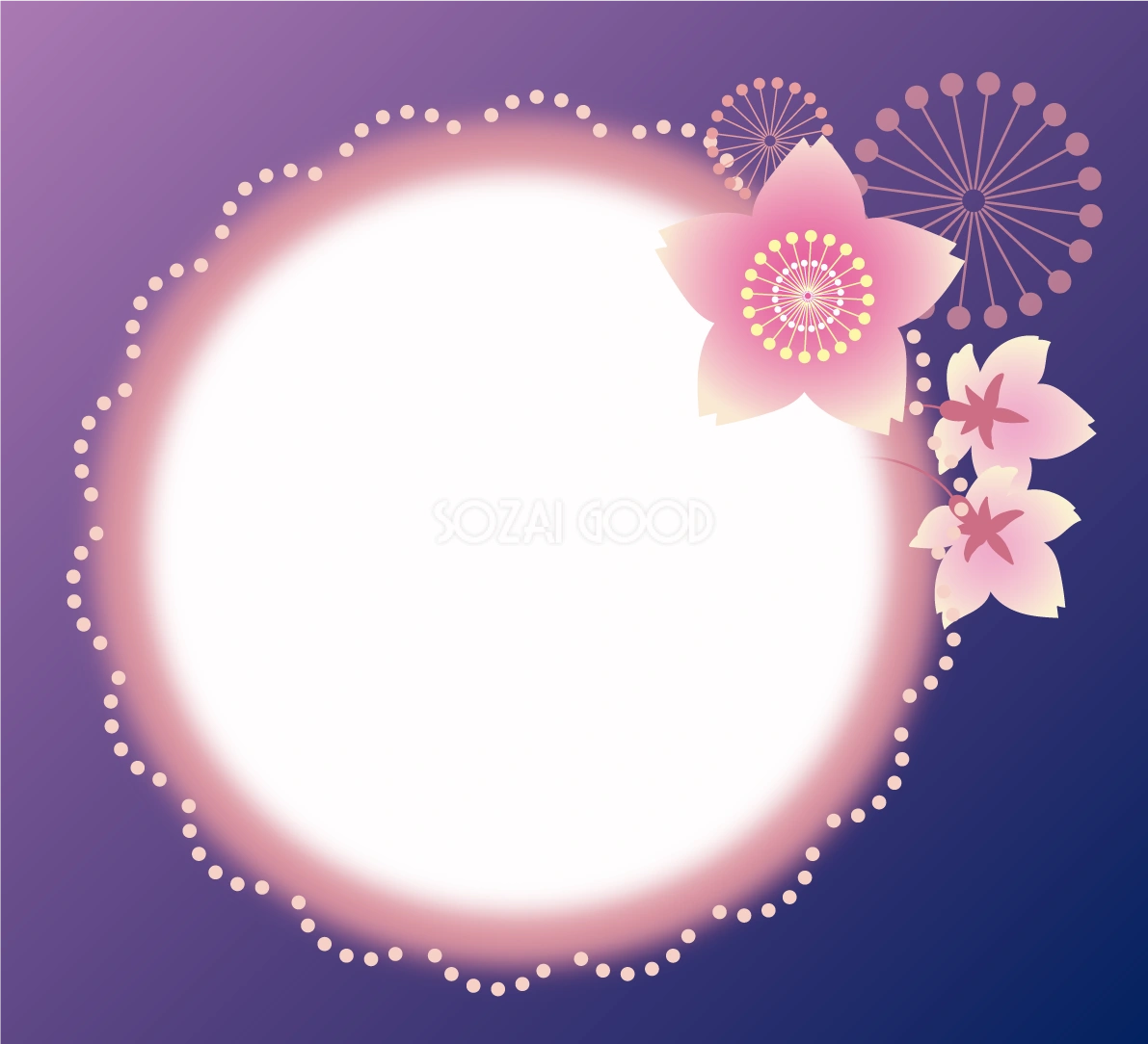 フレーム枠 丸円・夜桜 イラスト無料 フリー88622