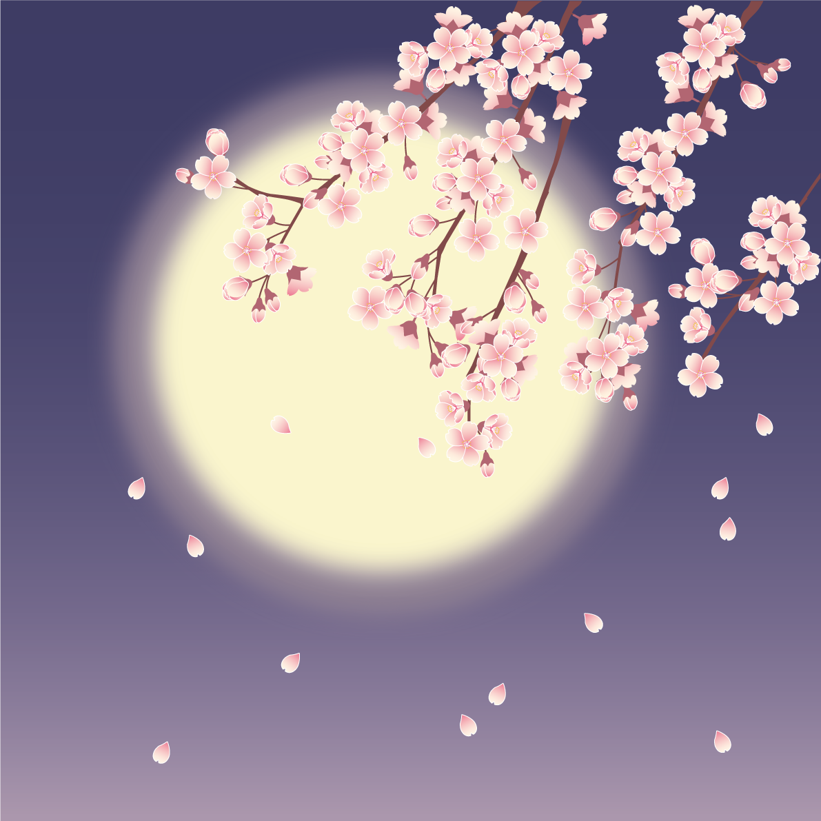 月と夜桜 背景イラスト無料 フリー88629に写真・文字を入れる