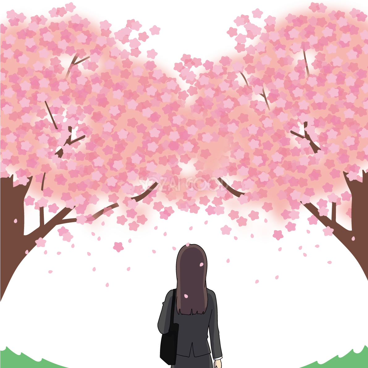 春・新社会人女性 桜イラスト無料 フリー88642