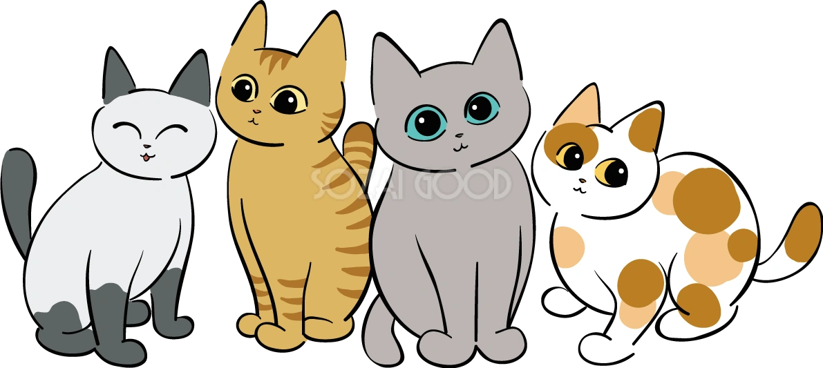 かわいい猫イラスト 4匹 無料 フリー88659