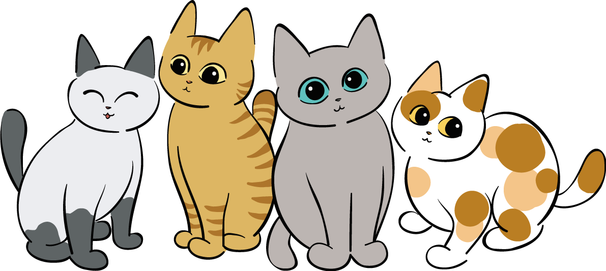 かわいい猫イラスト 4匹 無料 フリー88659に写真・文字を入れる