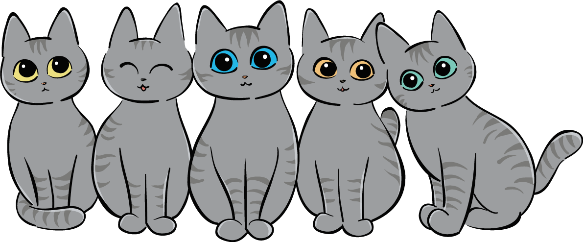かわいいグレー猫イラスト 5匹 無料 フリー88660に写真・文字を入れる