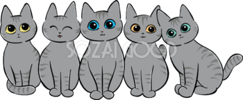 かわいいグレー猫イラスト 5匹 無料 フリー88660