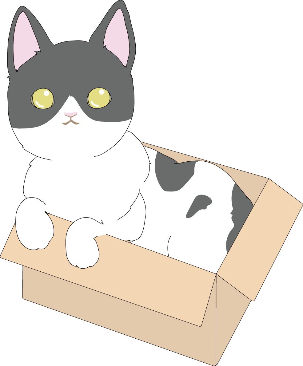 ダンボールに入るかわいい 猫イラスト無料 フリー88720に写真・文字を入れる