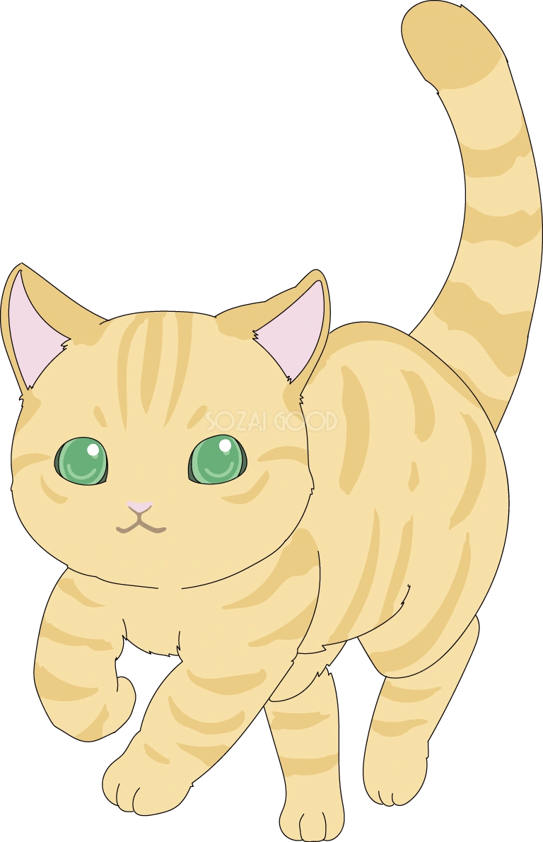 走る かわいい茶トラ猫イラスト無料 フリー88744