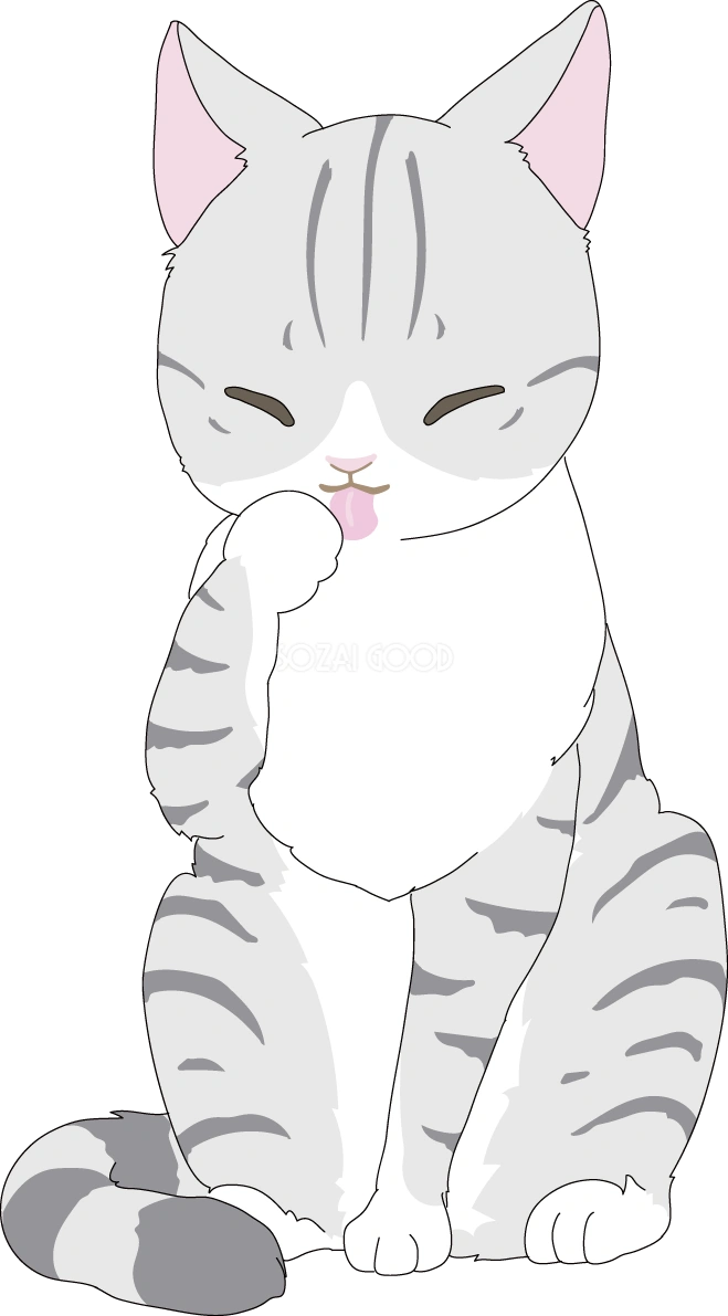 毛づくろい かわいい猫イラスト無料 フリー88754