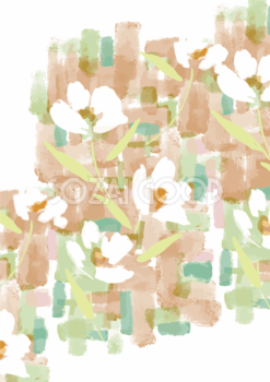 おしゃれかわいいペイント背景と白い花 ボタニカル 背景イラスト 縦長方形 無料 フリー88763