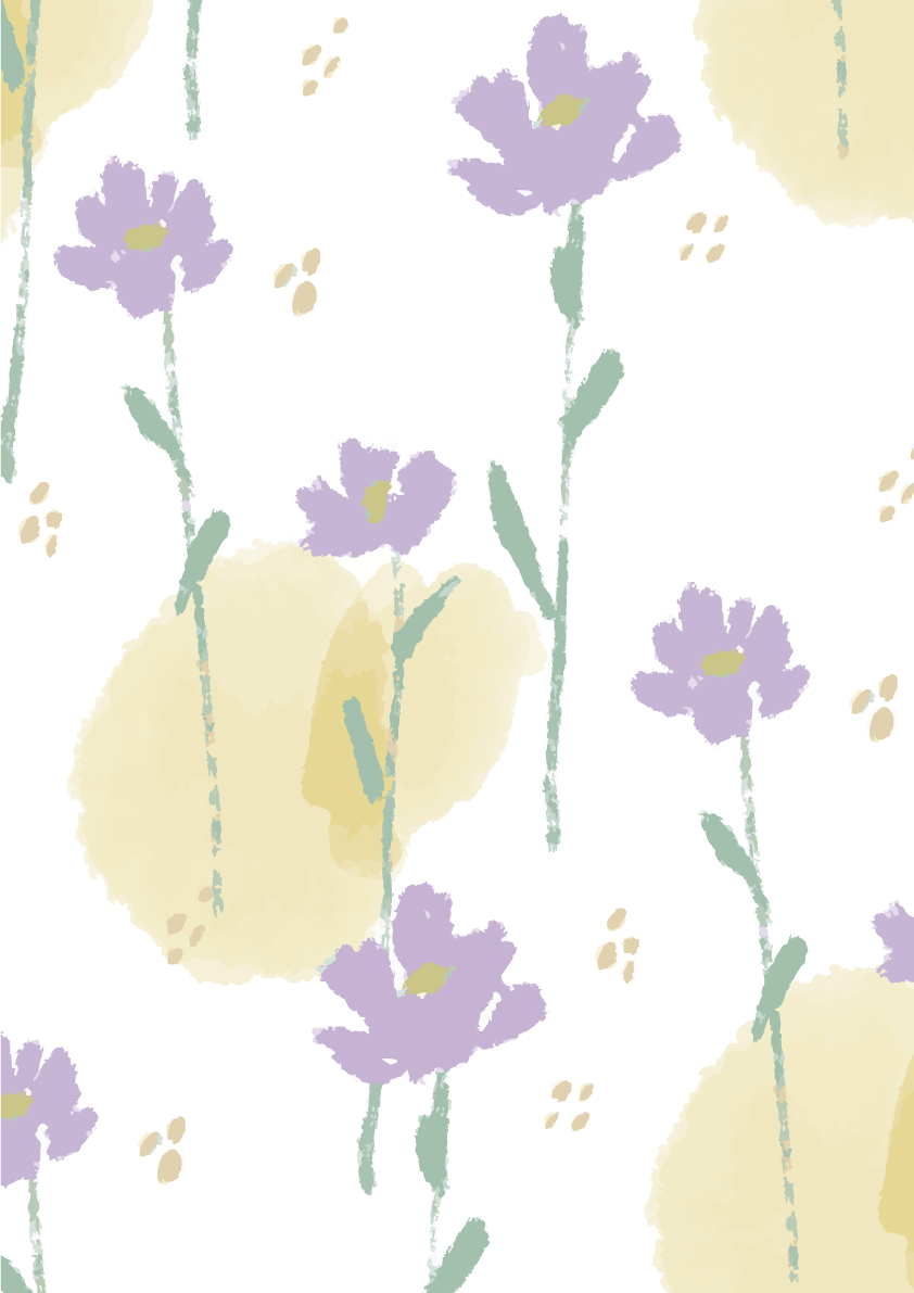 おしゃれふんわりイエローと紫の花 ボタニカル 背景イラスト 縦長方形 無料 フリー88770に写真・文字を入れる