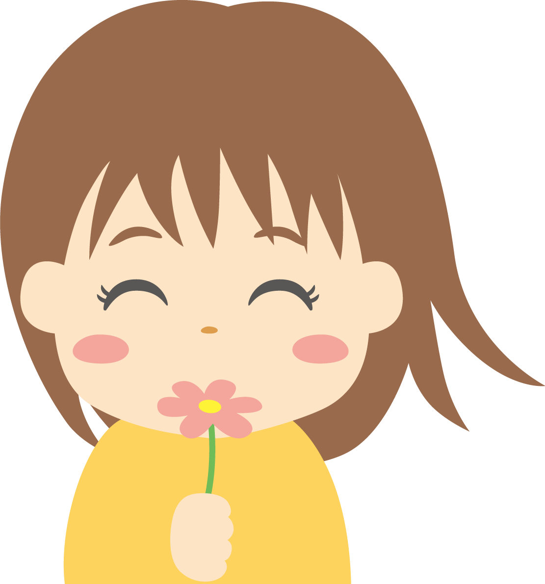 花を持つ女の子 笑顔イラスト無料 フリー88807に写真・文字を入れる