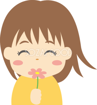 花を持つ女の子 笑顔イラスト無料 フリー88807