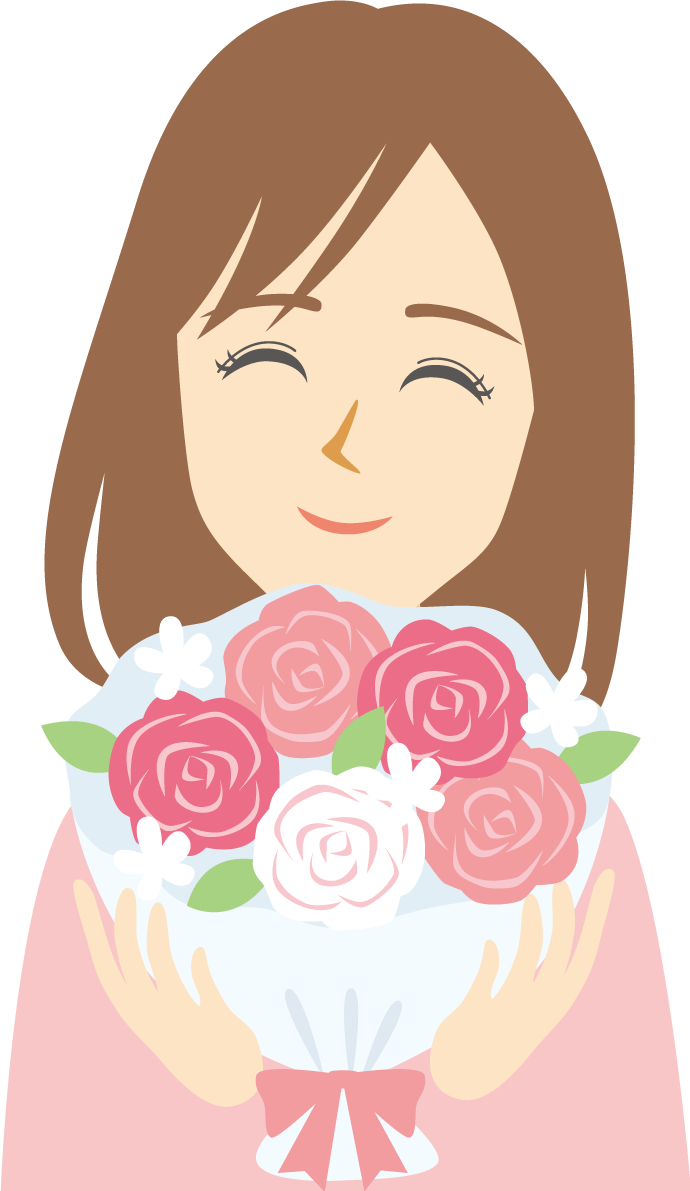 花束を持つ女性 笑顔イラスト無料 フリー88808に写真・文字を入れる
