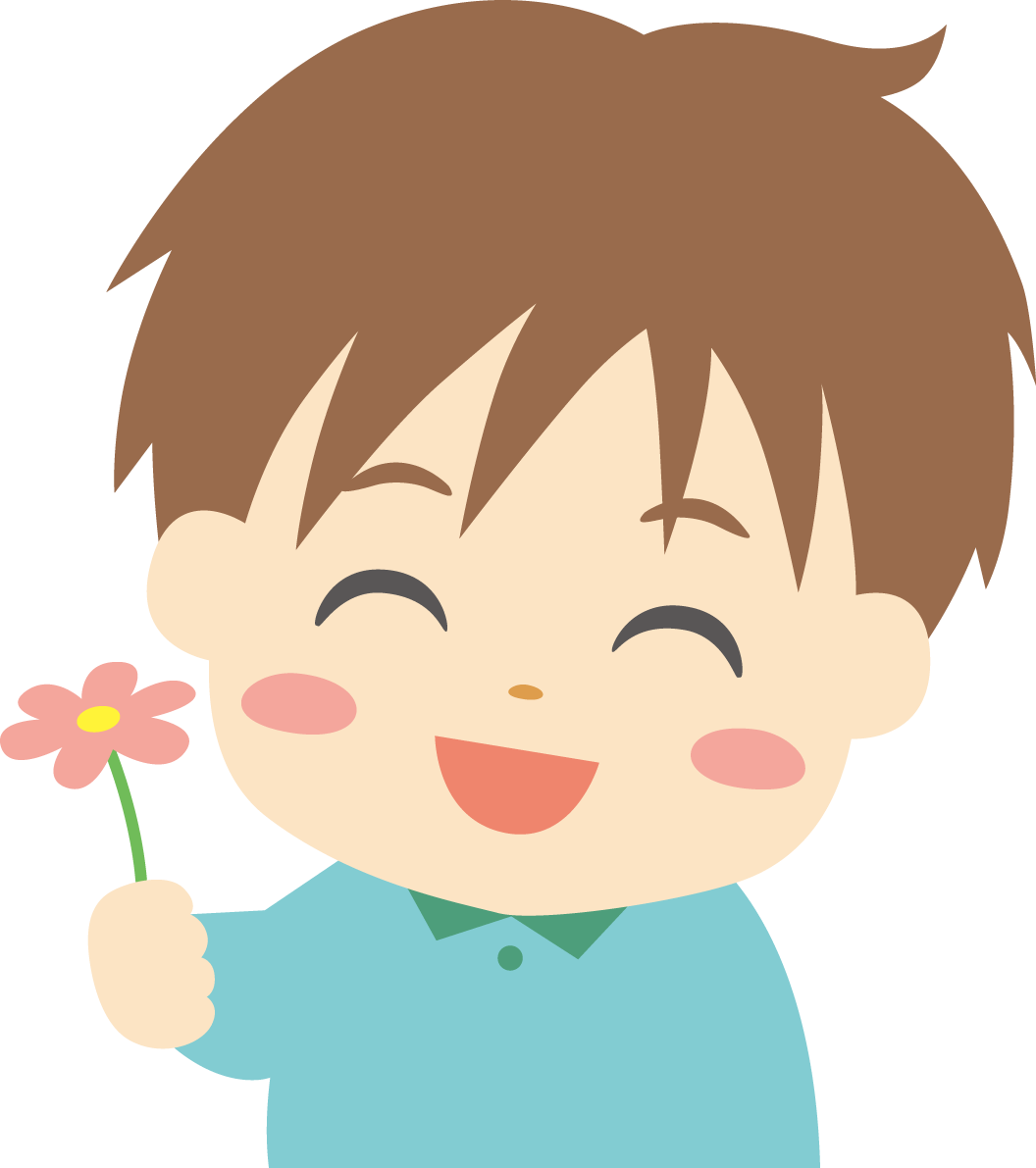 花を持つ男の子 笑顔イラスト無料 フリー88809に写真・文字を入れる