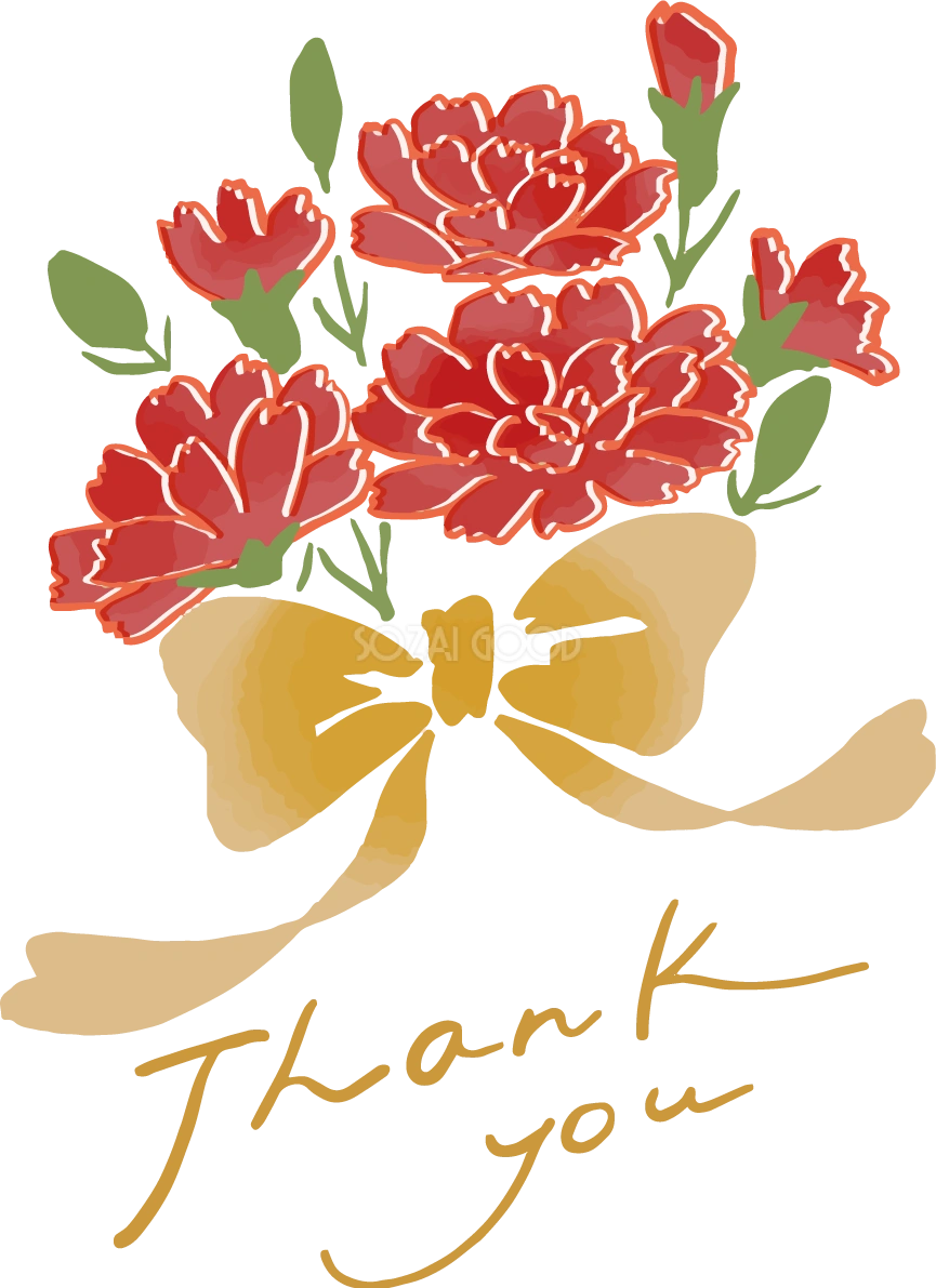 母の日カーネーションリボンロゴ(文字)ThankYouおしゃれイラスト無料 フリー88912