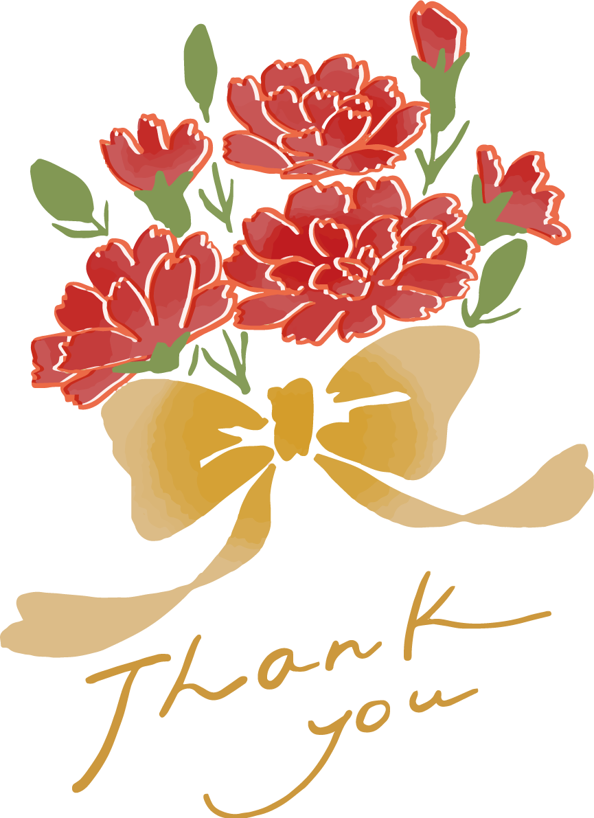 母の日カーネーションリボンロゴ（文字）ThankYouおしゃれイラスト無料 フリー88912に写真・文字を入れる