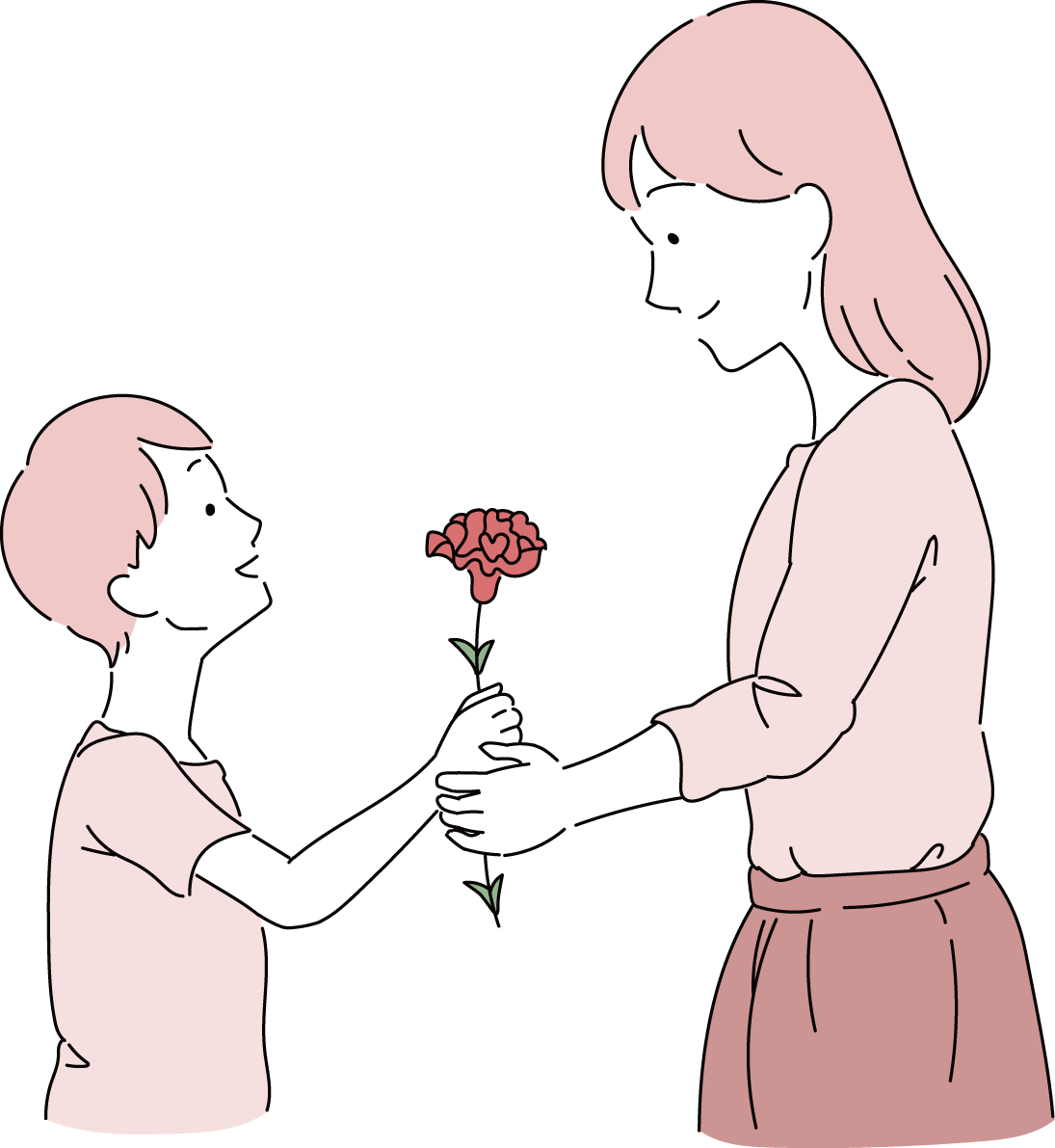 母の日 カーネーション 持つ 親子 かわいい イラスト無料 フリー88971に写真・文字を入れる