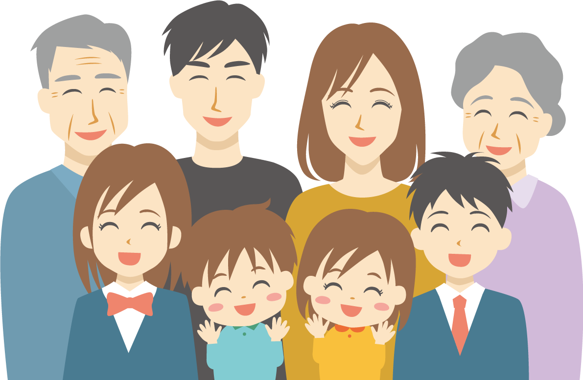 老若男女 家族 笑顔イラスト無料 フリー89088に写真・文字を入れる