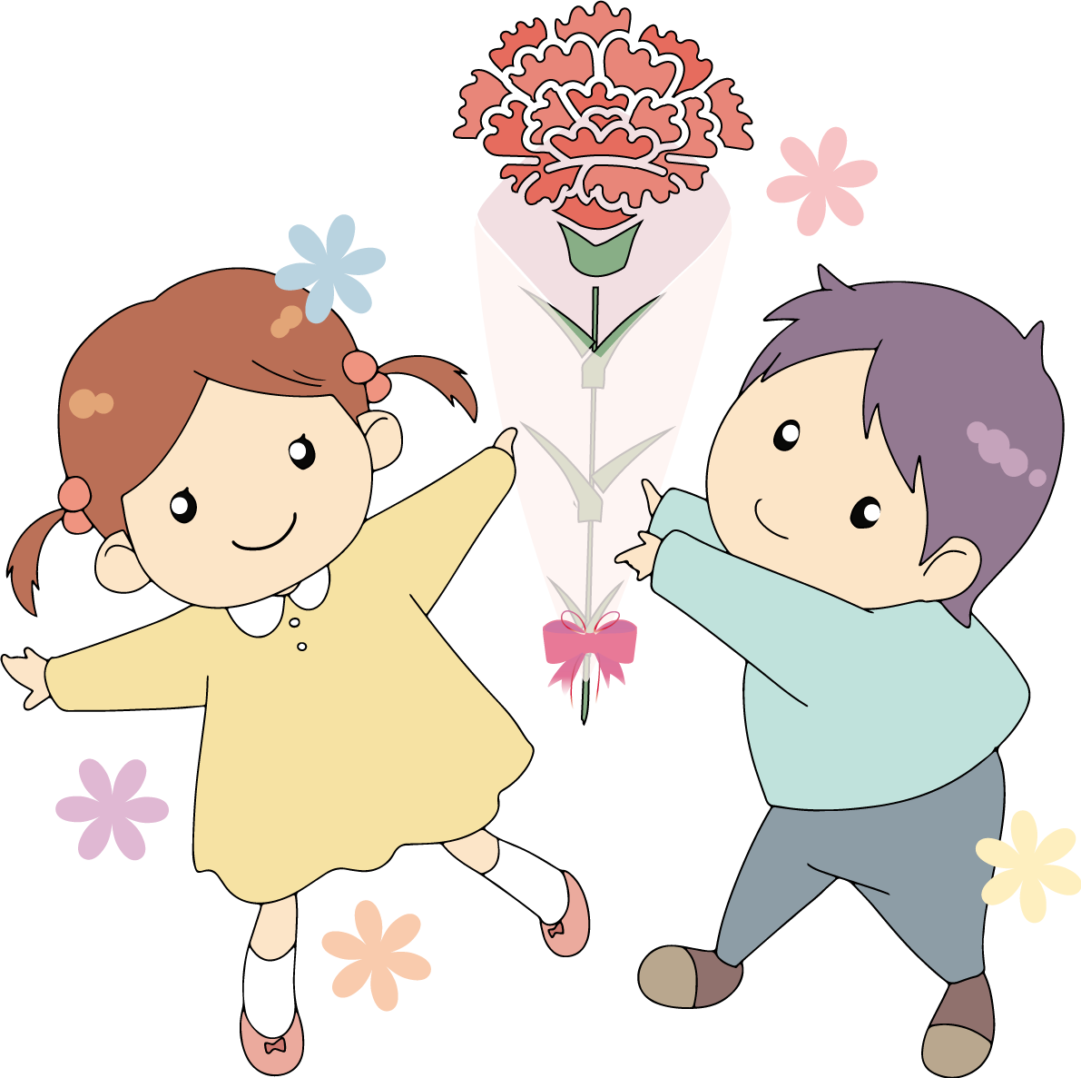母の日 カーネーション 持つ 子供 かわいい イラスト無料 フリー89115に写真・文字を入れる