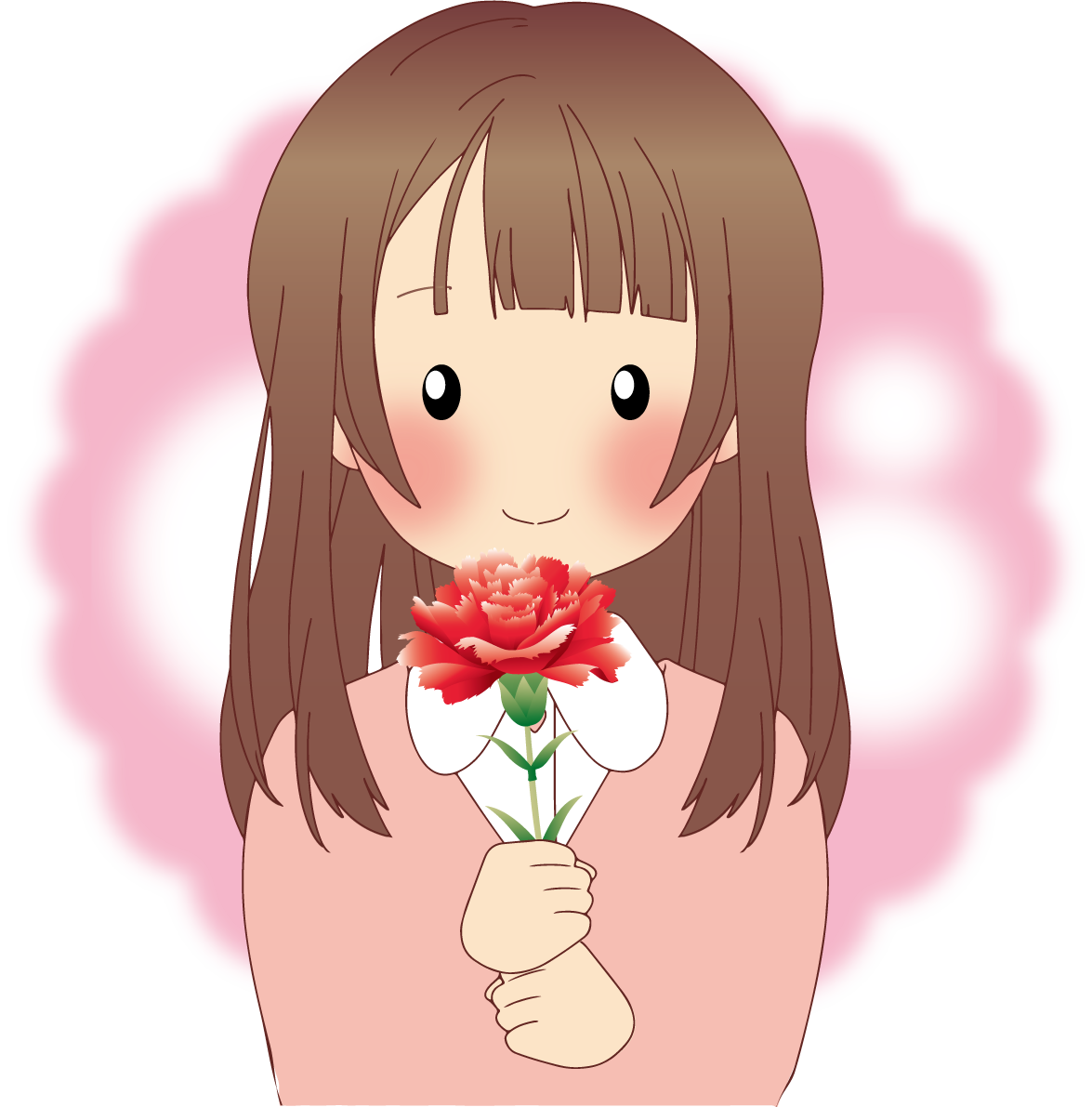 母の日 カーネーション 持つ 女の子 かわいい イラスト無料 フリー89116に写真・文字を入れる