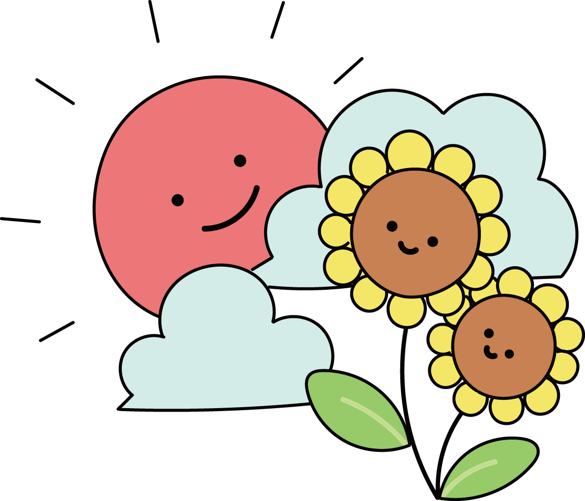 ひまわり 太陽 笑顔 イラスト 無料 フリー89225に写真・文字を入れる