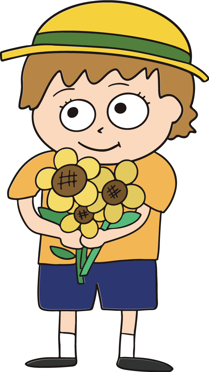 ひまわり 持つ 男の子 イラスト 無料フリー89271に写真・文字を入れる