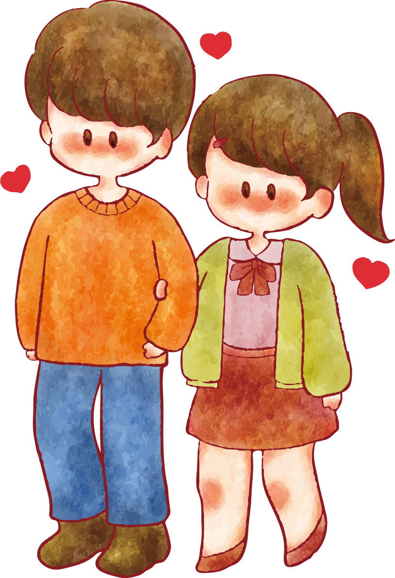 女の子 男の子 手書き かわいい  デート イラスト 無料 フリー89289に写真・文字を入れる