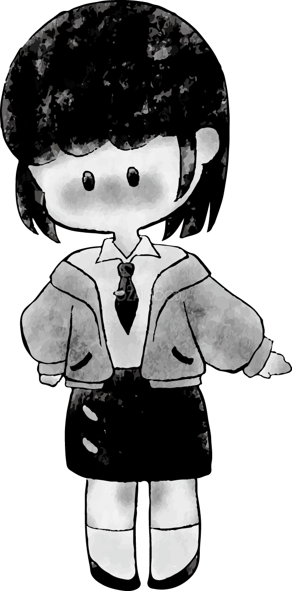 女の子 手書き かわいい モノクロ(白黒) イラスト 無料 フリー89303